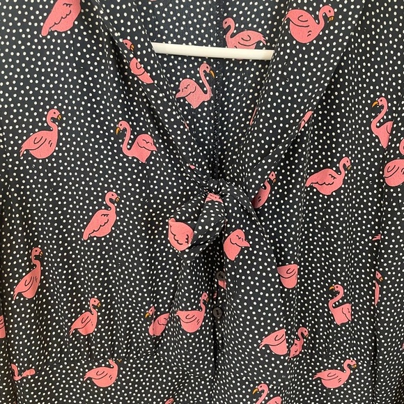 Zara Black Pink Swan Pleated Romper with Pockets Size Medium - Picture 8 of 13